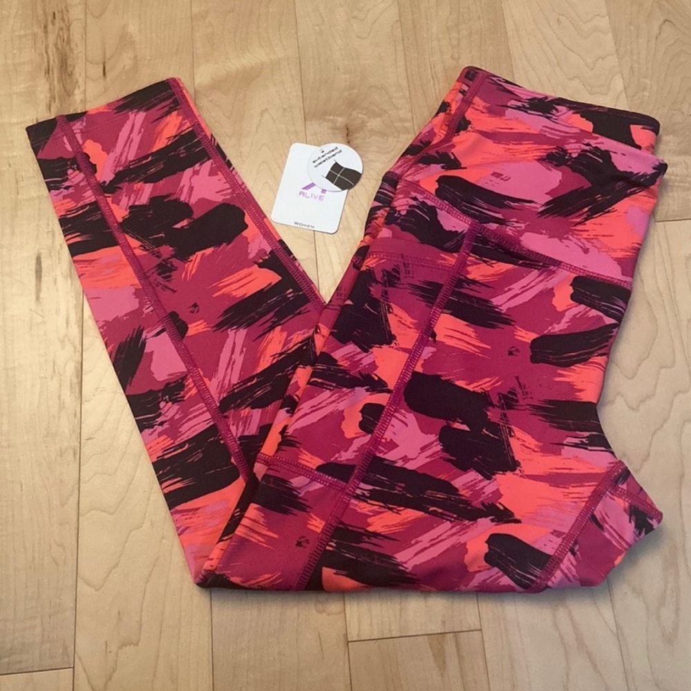 Leggings Activewear Multi colored leggings- Pink black orange With pockets NWT